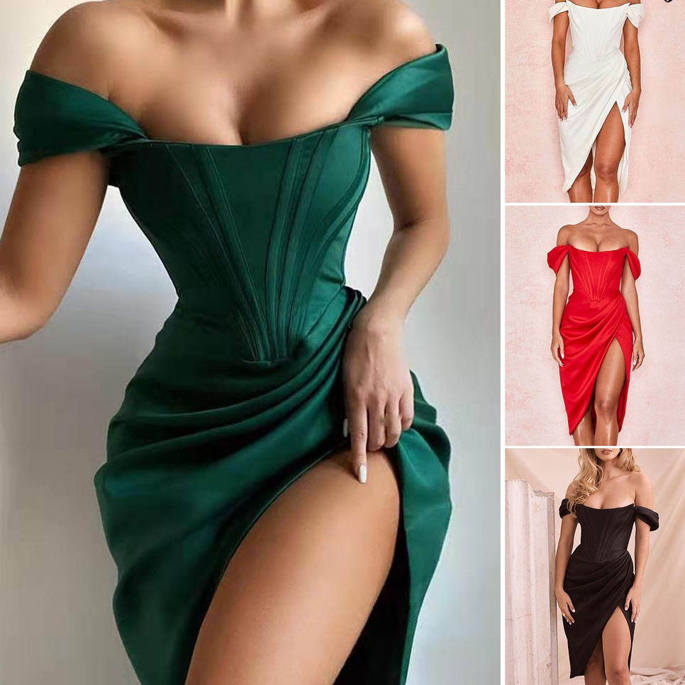 New casual party shoulder slit dress