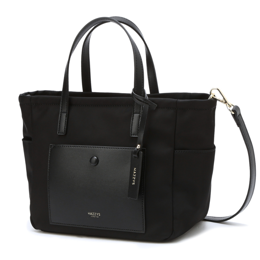 トートバッグ HAZZYS Simple pocket nylon top house shopper bag 4BFT600 HAZZYS Light it bag Black Simple Pocket Nylon Top Zip Tote