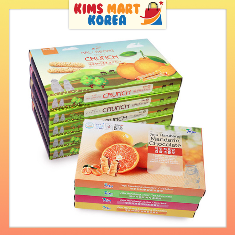 Jeju Choco Crunch, Hareubang Chocolate Tangerine, Green Tea, Pricky