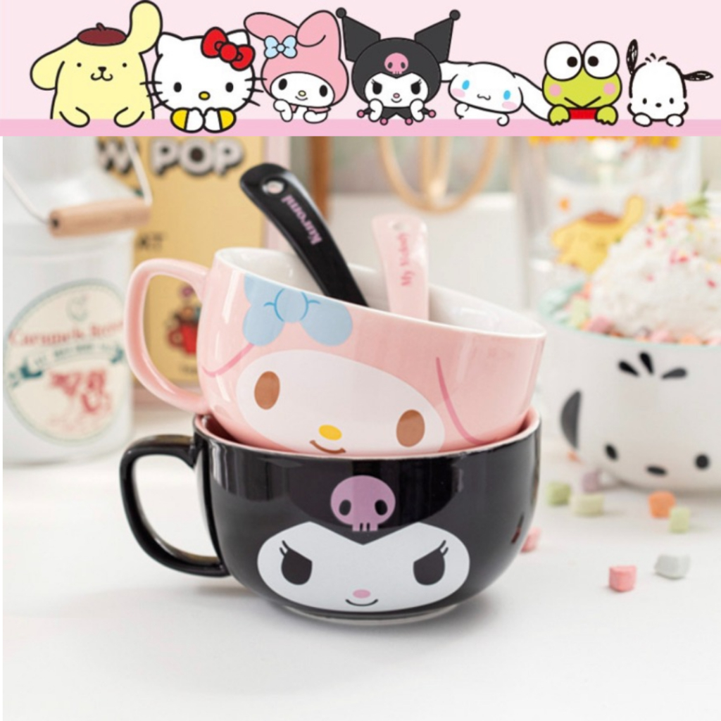 [Sanrio] Cereal Bowl & Spoon Set Cute Ceramic Mugs Cinammoroll Kuromi ...