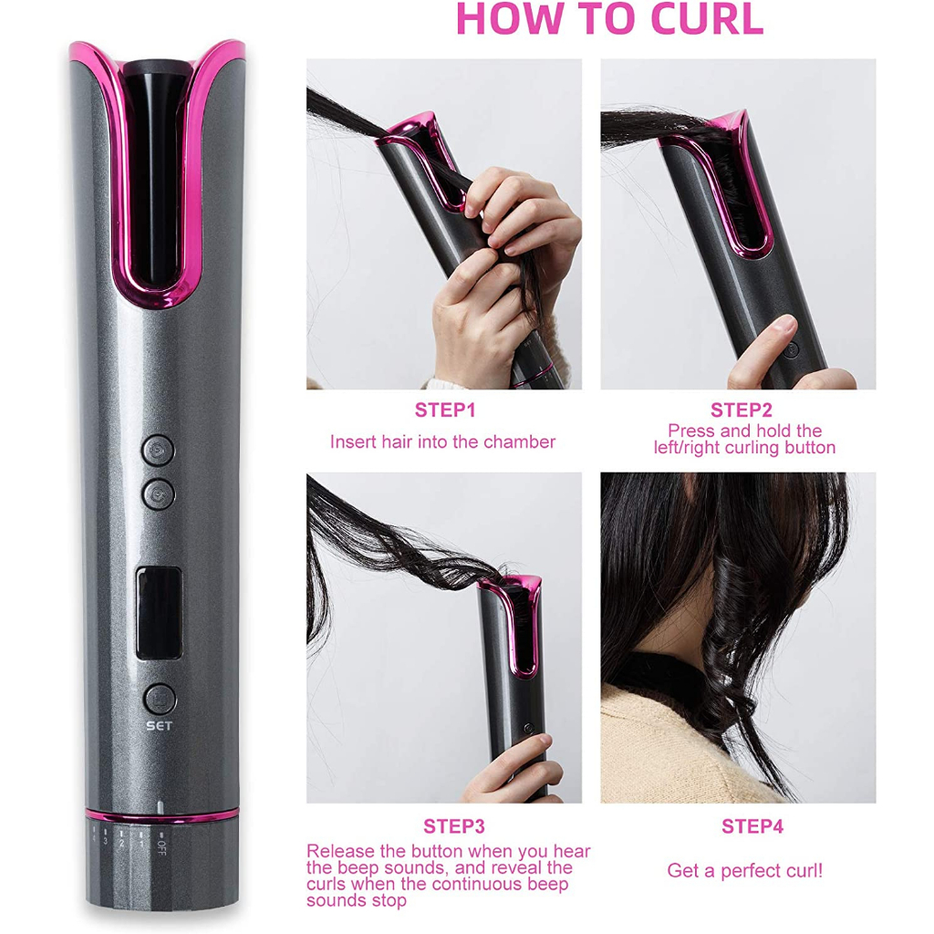 (H00042) Cordless Auto Hair Curler Automatic -tangle Hair Curling Iron ...