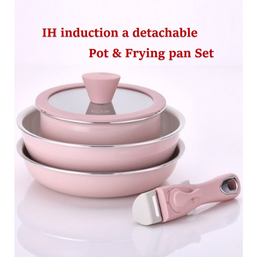 IH induction a detachable pot frying pan Set of 5 (Pink) Shopee
