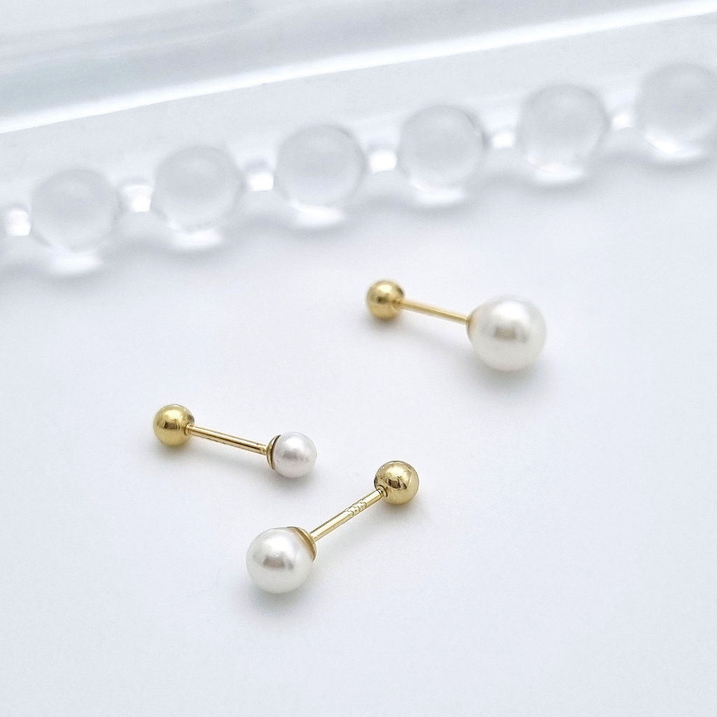 [Mandy] 14K Pawnable Grace Pearl Petite Piercing Earing, 585 Gold, 3 ...