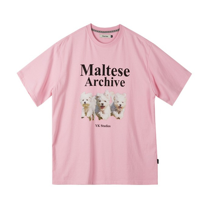 ★ Wai Kei★ Maltese Archive Raglan Man to Man Pink YKBE01T Wai Kei] Maltese archive raglan half sleeve T-shirt