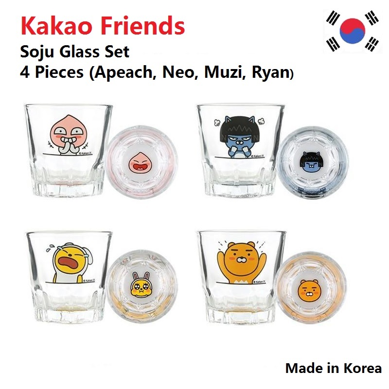 KAKAO FRIENDS Korean Liquor Soju Bomb Glasses 4P Ryan Face Plate Set (beer Glass Cup) I.228752925 - View #7