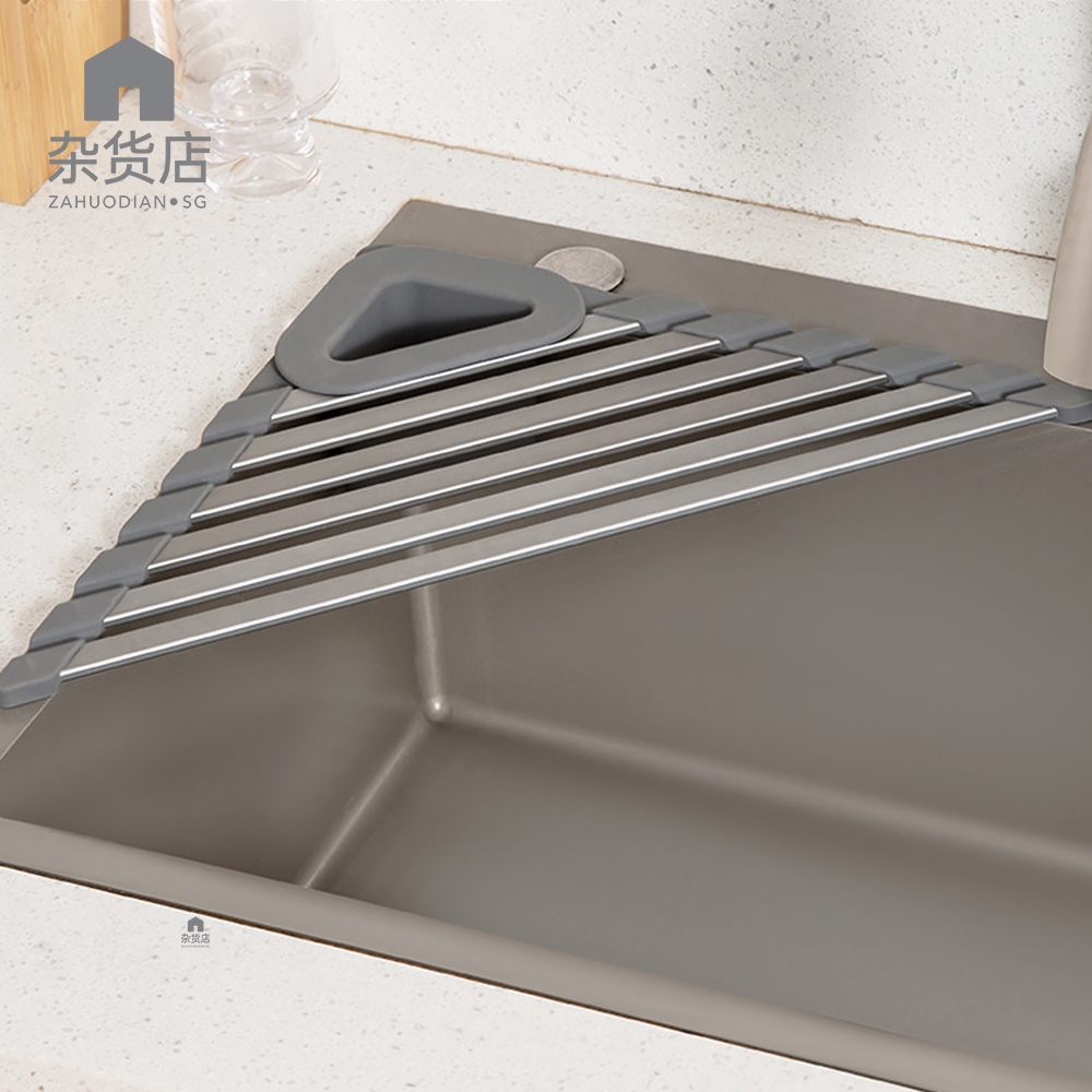 Rust-free Aluminium Foldable Corner Drainage Rack with Silicone Support ...