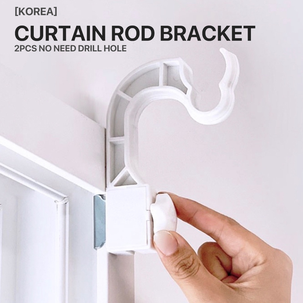 No Drill No Hole Curtain Rod Bracket 2Pcs Adjustable Curtain Rod Holder ...