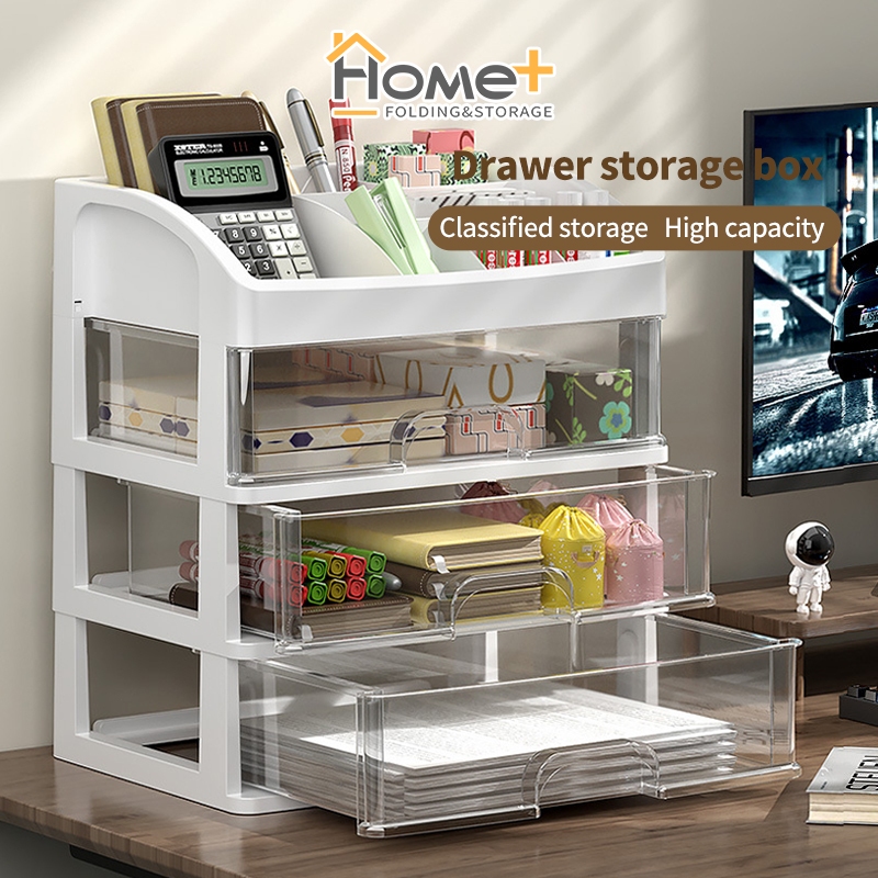 (HOME+) Desktop transparent storage box Plastic drawer storage box ...