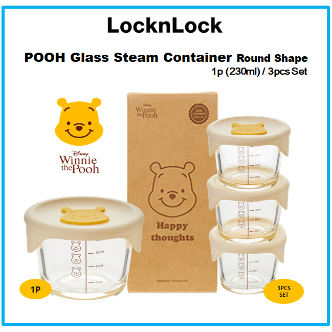 [Lock&Lock] POOH Glass Steam Container Round Shape 1p (230ml) / 3pcs ...