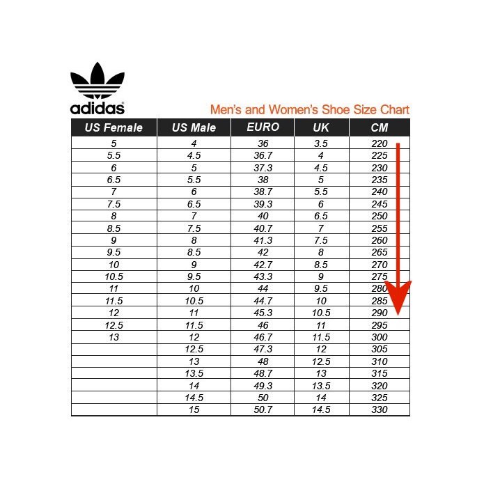 Adidas originals shoe size chart clearance