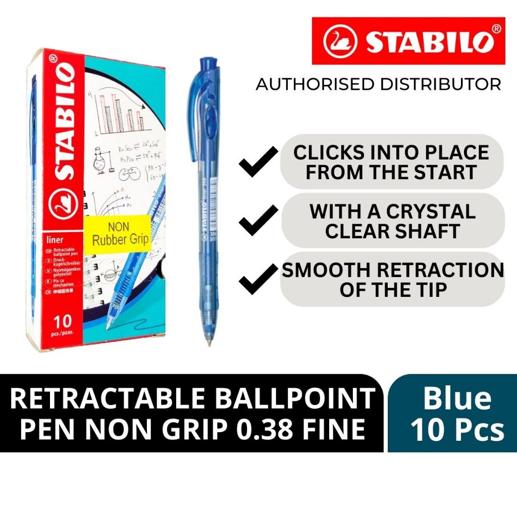 Stabilo 308 Liner Retractable Fine Tip Ballpoint Pens Non Grip 10 Pcs ...