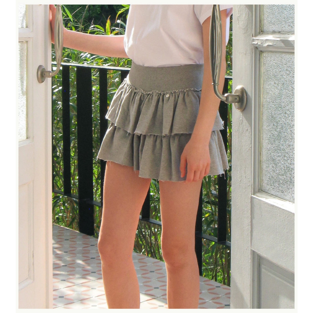 ★2025SS新作★RONRON★IRREGULAR RUFFLE PANTSKIRT RONRON DOT CANCAN RUFFLE LAYERED PANTSKIRT MELANGE GREY