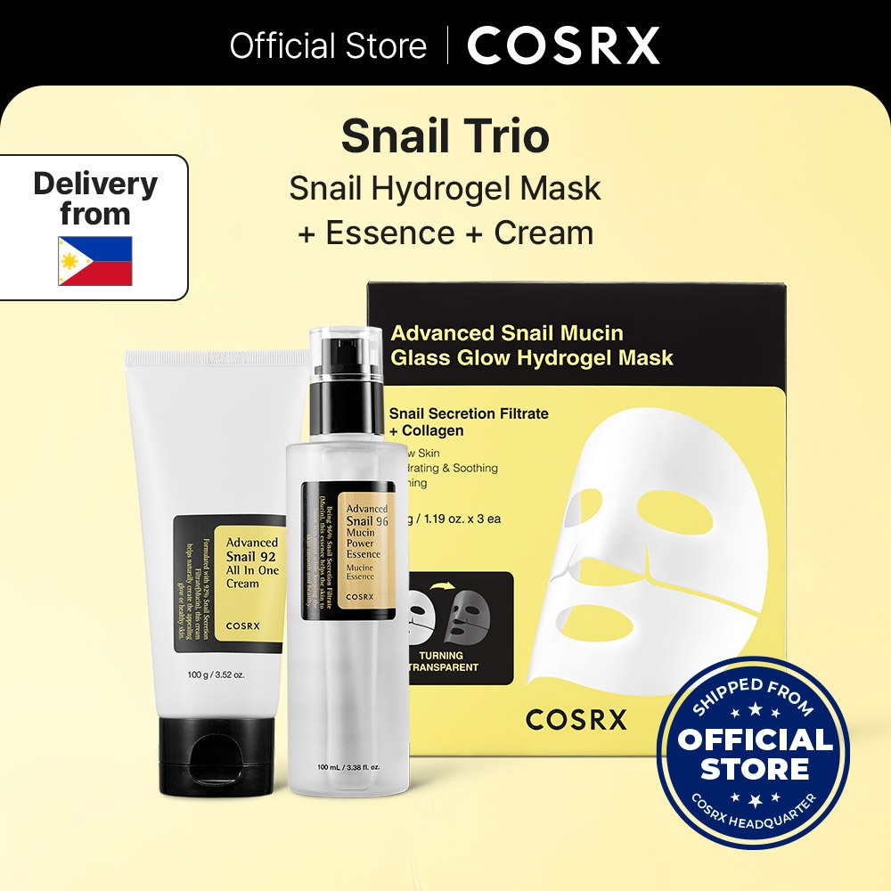 [COSRX OFFICIAL] Snail Hydrogel Mask + Essence + Cream : Snail Trio for ...