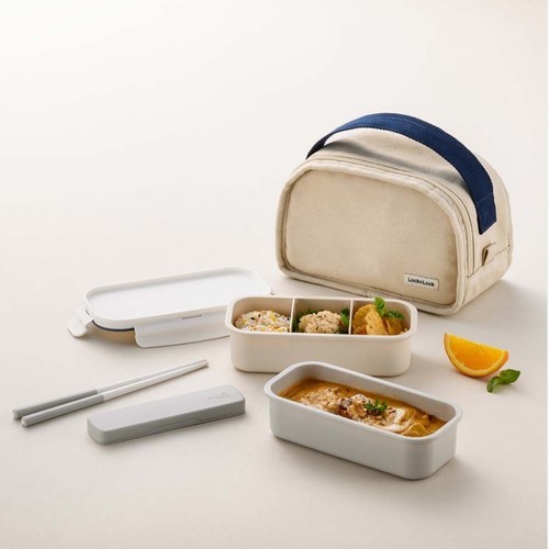 LocknLock Daily Cotton 2-layer Lunch Box with Chopsticks, Insulated Bag ...