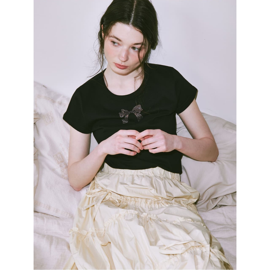RONRON☆CRYSTAL RIBBON HOTFIX T SHIRT RONRON] CRYSTAL RIBBON HOTFIX T SHIRT WHITE – Ohue