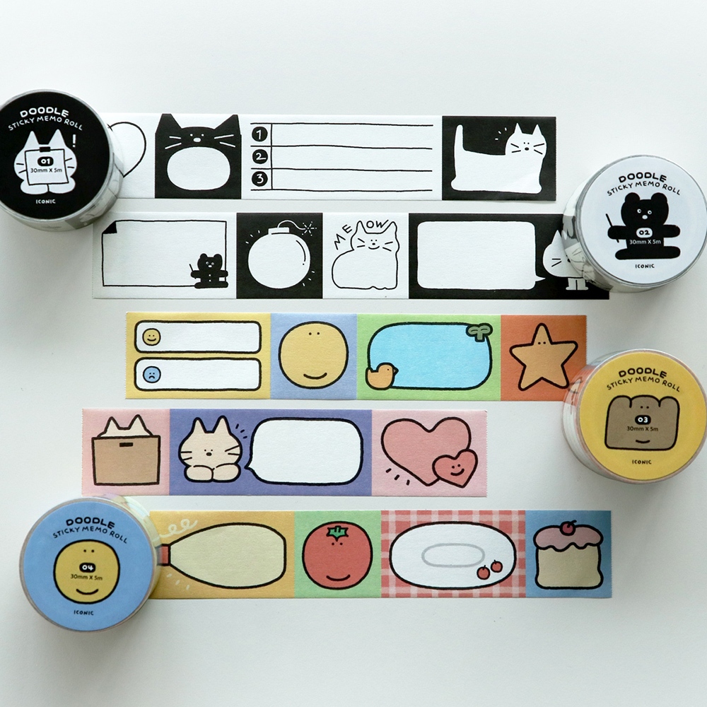 ICONIC Doodle Sticky Memo Roll Tape Post-it Notes Index Labeling D.I.Y ...