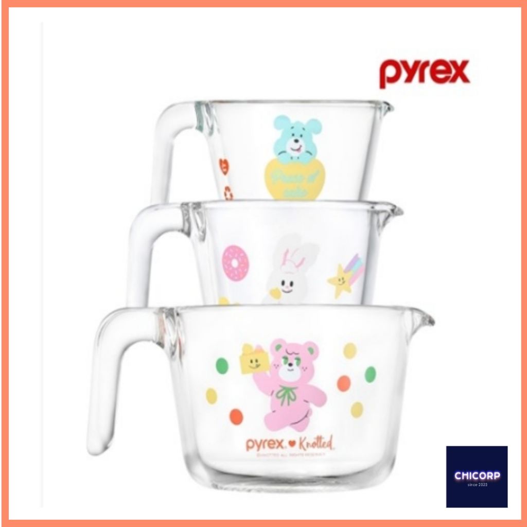 PYREX Knotted collaboration Glass measuring cup beaker 250mL 500mL 1L ...