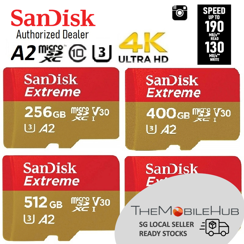 SanDisk Extreme 256GB 400GB 512GB 1TB V30 4K Up to 190MB/S Micro SD ...