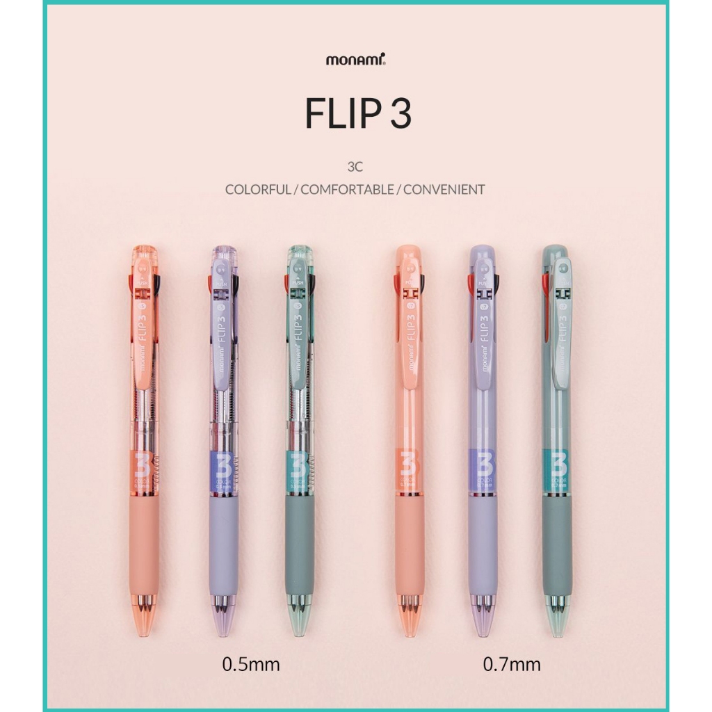 MONAMI Flip3 Dozen Box (12PCS) Tri-Color Multi 0.38MM, 0.5MM, 0.7MM ...