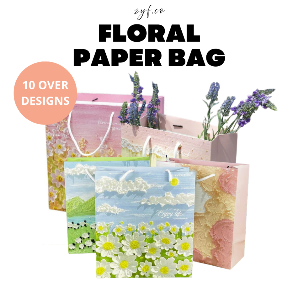 [SG] - Aesthetic Premium Floral Paper Bag | Pretty Packaging Carrier ...