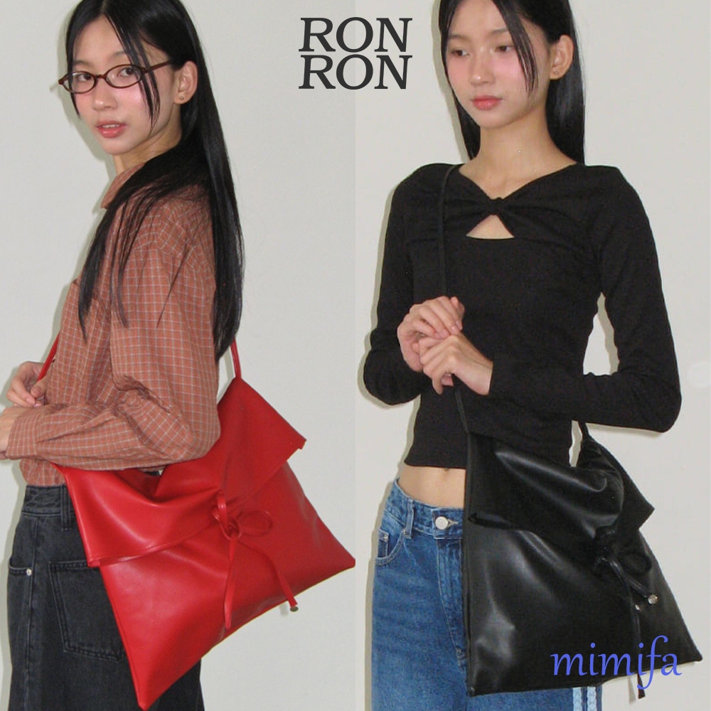トートバッグ RONRON PANDENT RIBBON COZY SQUARE BAG RED PANDENT RIBBON COZY SQUARE BAG RED - RONRON 론론