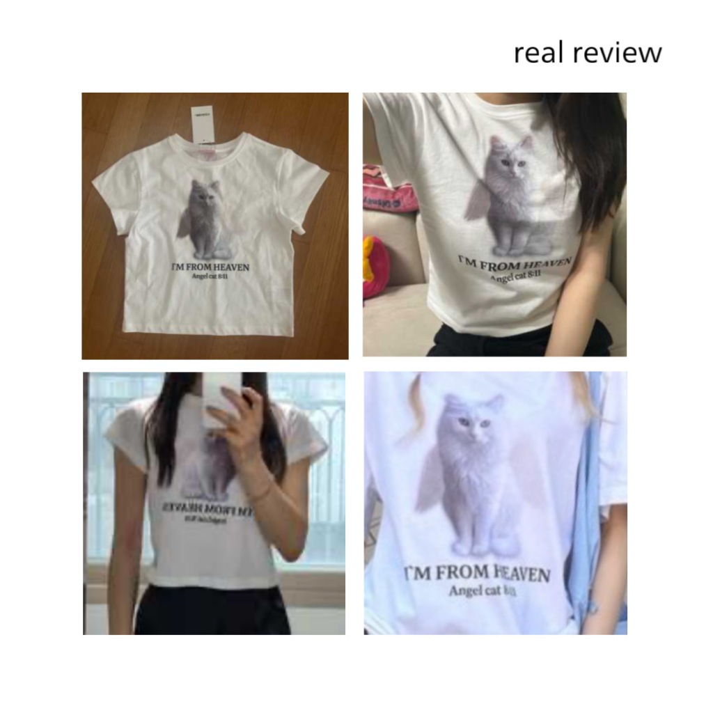 Itzavibe White T-shirt, Cat Crop T-shirt, Short Sleeve