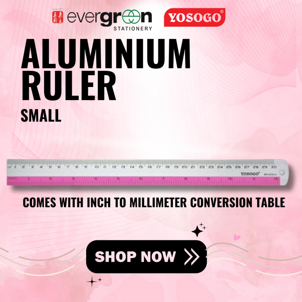 [SG] Yosogo Aluminium 12 Inch Ruler, with Millimeter Conversion Table ...