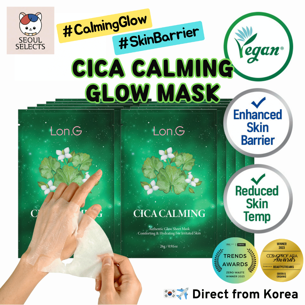 Lon.G Cica Calming Glow Mask (10pcs) | Korean Soothing Sheet Mask for ...