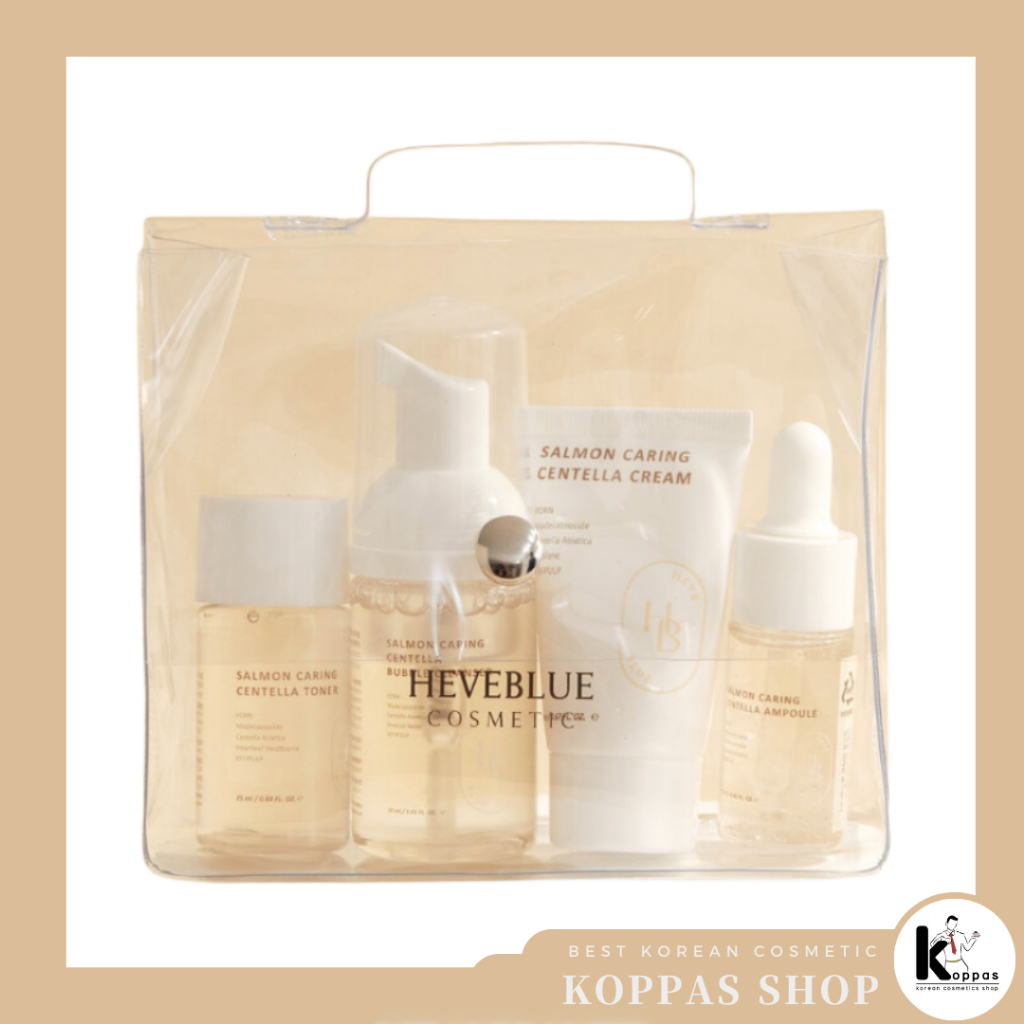 HEVEBLUE Salmon Caring Centella Special Travel Kit (Toner, Bubble Cleanser, Cream, Ampoule