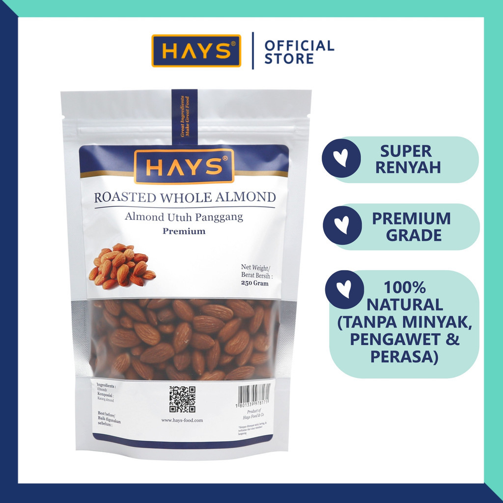 Whole Roasted Almonds 250 GRAM, Roasted Whole Almonds 250 GRAM HAYS ...