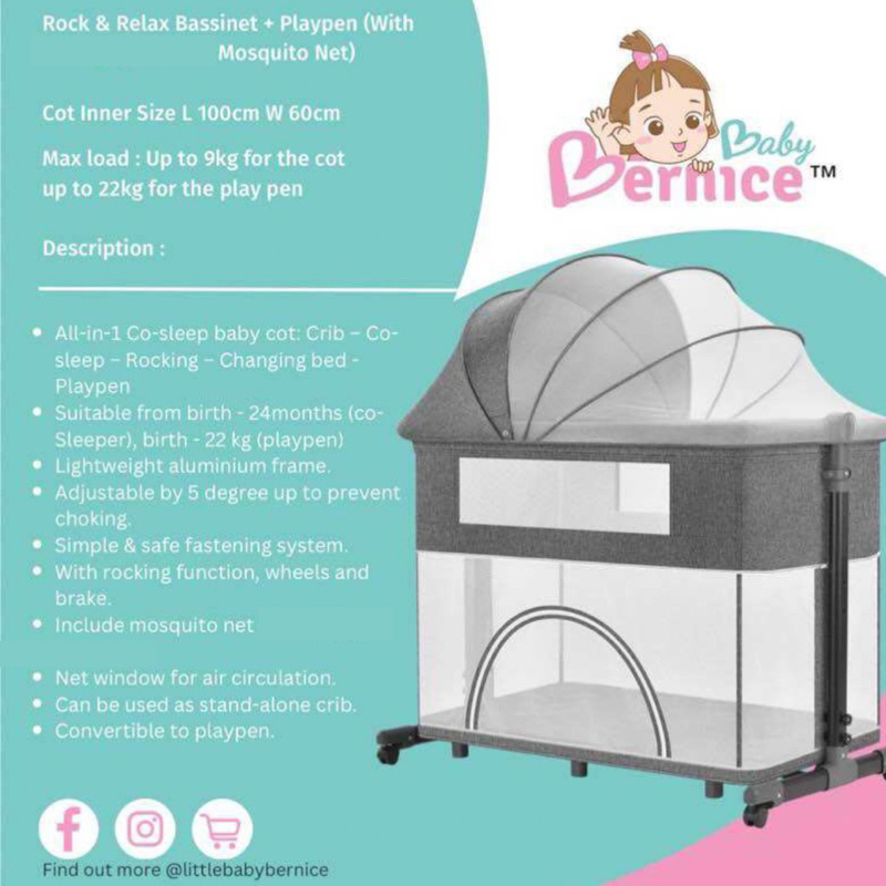 Rock & Relax Bassinet + Playpen (With Mosquito Net) | Shopee Philippines