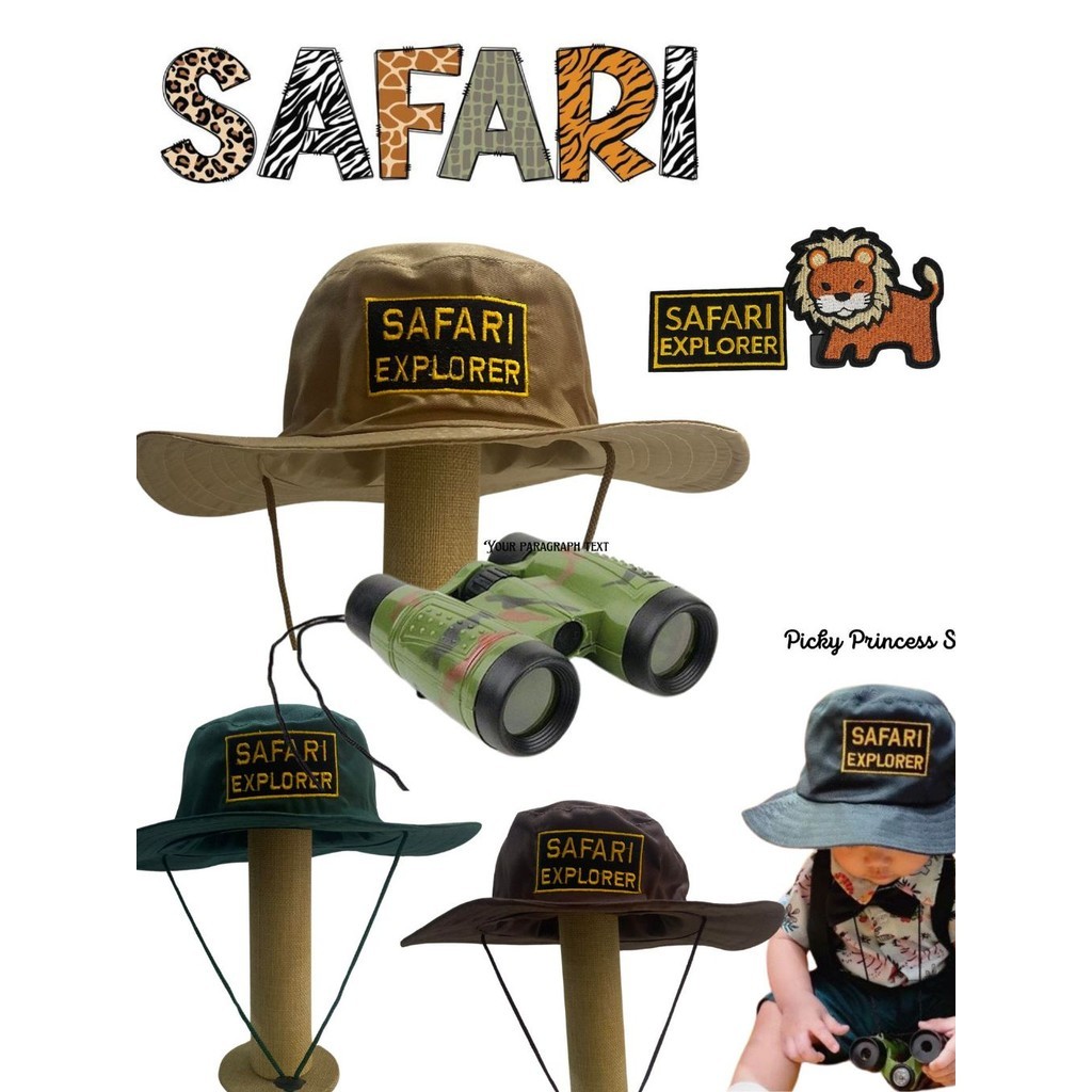 Jungle Theme Costume PArty Safari Hat Patches Toddler Sun Hat Boys ...