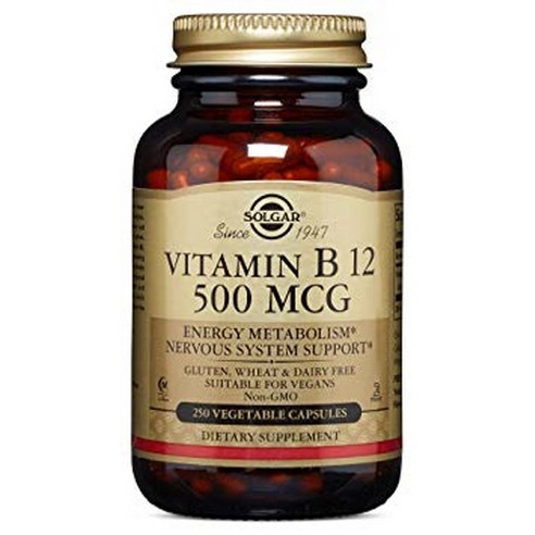 Solgar Vitamin B12 500mcg Vegetable Capsules, 1 Bottle (250 Capsules ...