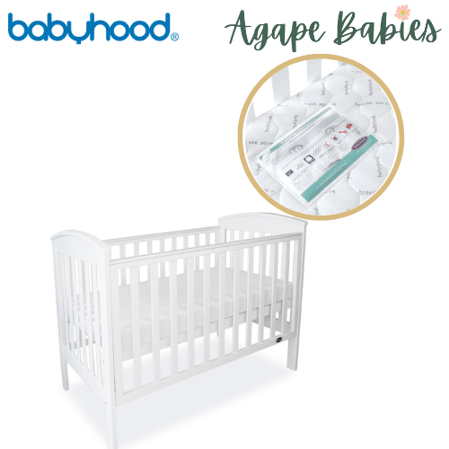 (1 yr warranty) Babyhood Classic Curve Cot 4 In 1 White + Breath Eze ...