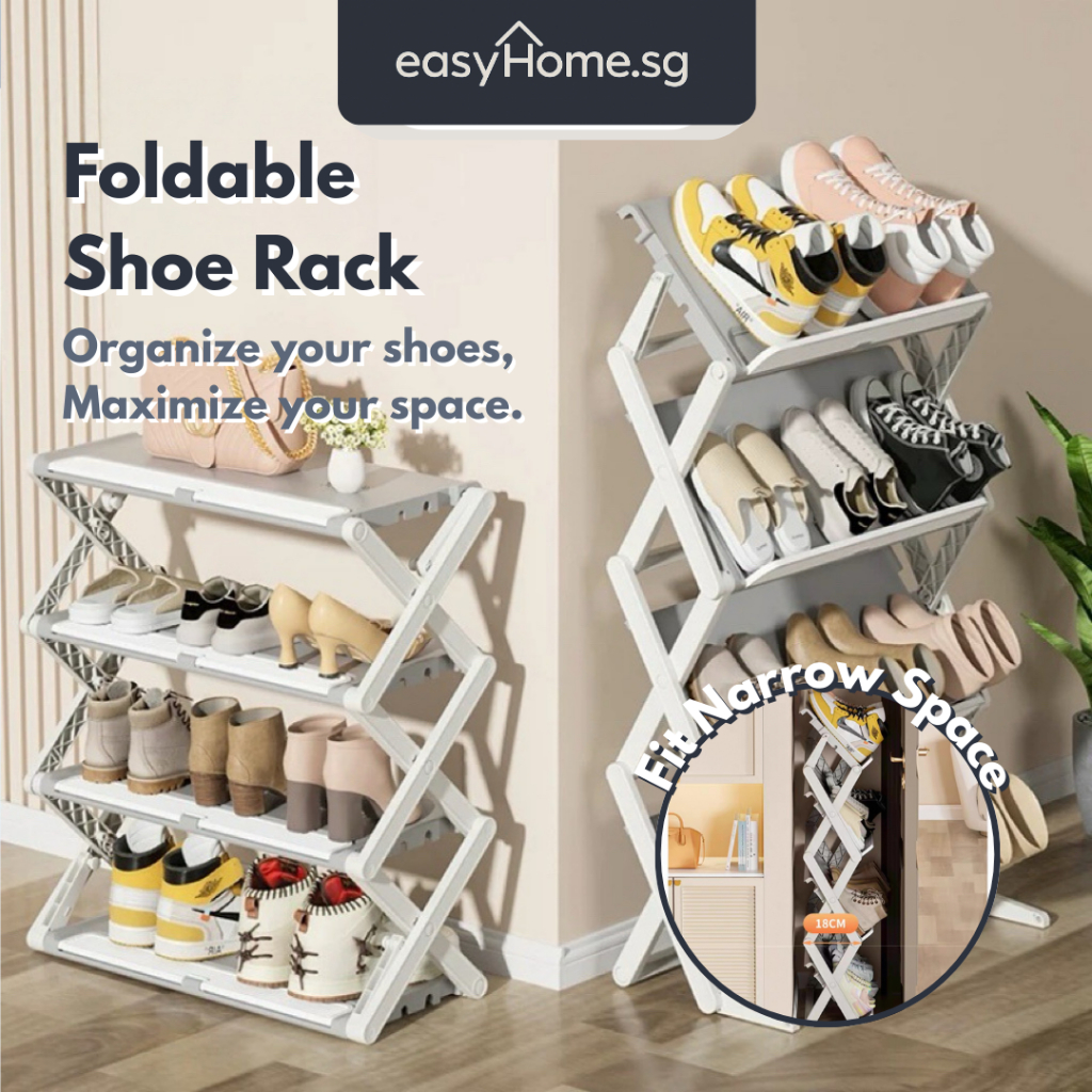 Shoe Rack TDF024 Foldable Shoe Storage Shelf No Installation Dual Use ...