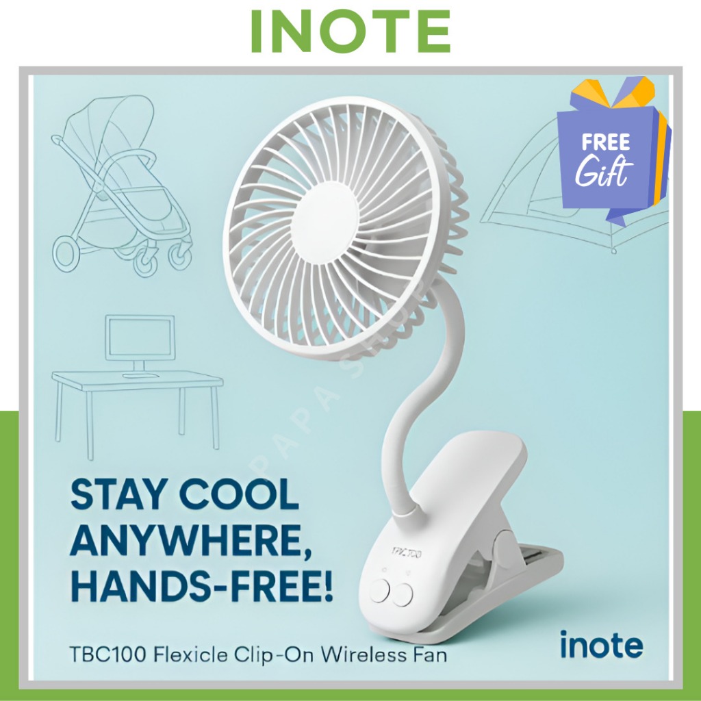 iNote TBC100 Clip-On Wireless Fan | Flexible Neck | Timer | 4000mAh ...