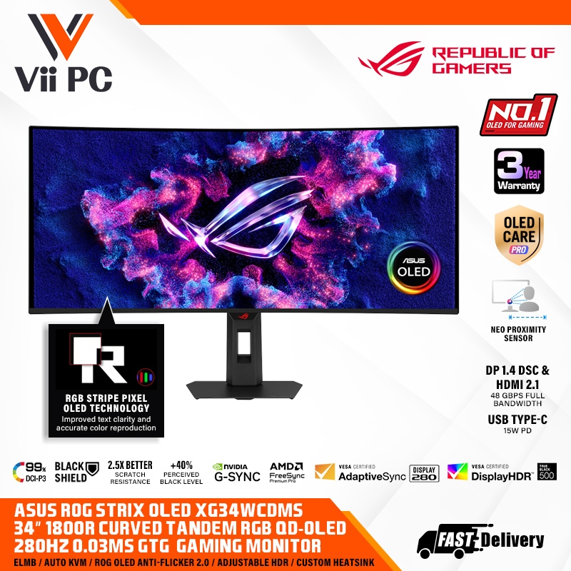 ASUS ROG Strix OLED XG34WCDMS 280Hz 0.03ms (GTG), G-SYNC compatibility ...