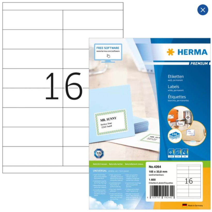 The Office Shoppe - HERMA Self Adhesive Address Labels, 16 Labels per ...