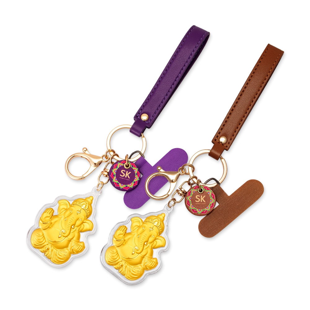 SK Jewellery Ganesha Blessings 999 Pure Gold Keychain Collectible ...