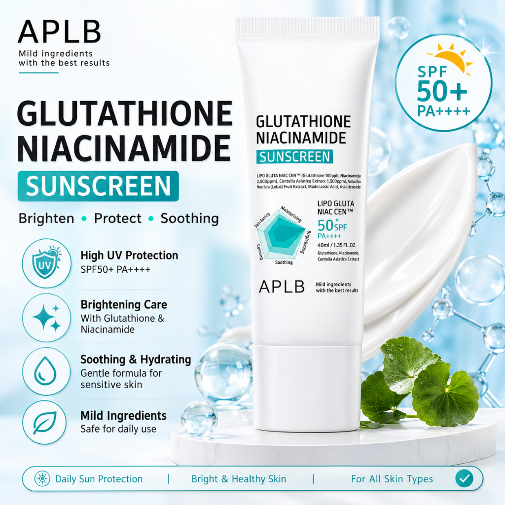 aplb glutathione niacinamide sunscreen spf50+ pa++++ 40ml The is very popular by you! Perfect for all skin types and sensitive skin. Swipe to see some reviews and try it for yourself! #aplb #koreansunscreen #kbeauty #spf # The SPF50+ PA++++ filter protects against UV rays. APLB - Glutathione Niacinamide Sunscreen