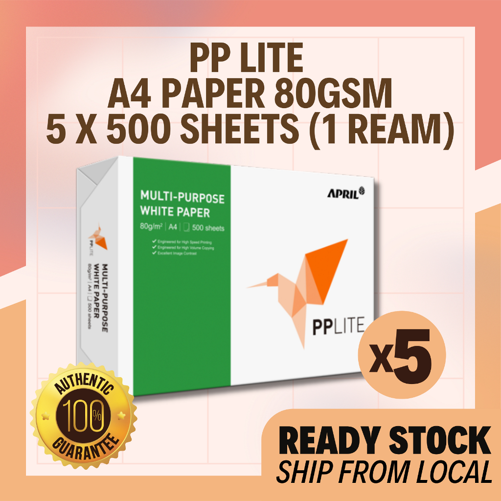 PP Lite A4 Paper 80GSM 5 x 500 (2500 SHEETS) (1 REAM) | Shopee Philippines