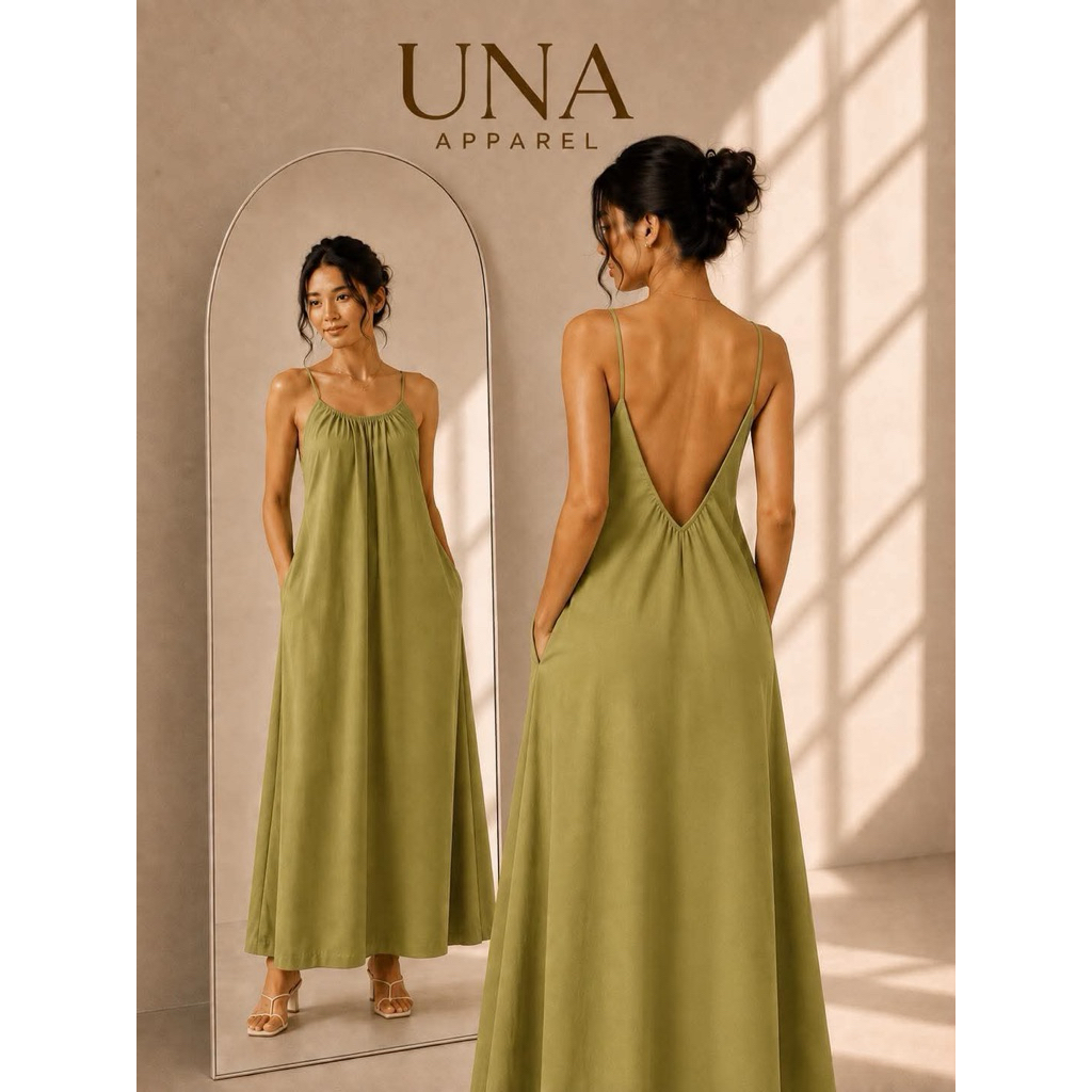 SPAGHETTI STRAP BACKLESS DRESS WITH COTTON LINEN FOR WOMEN