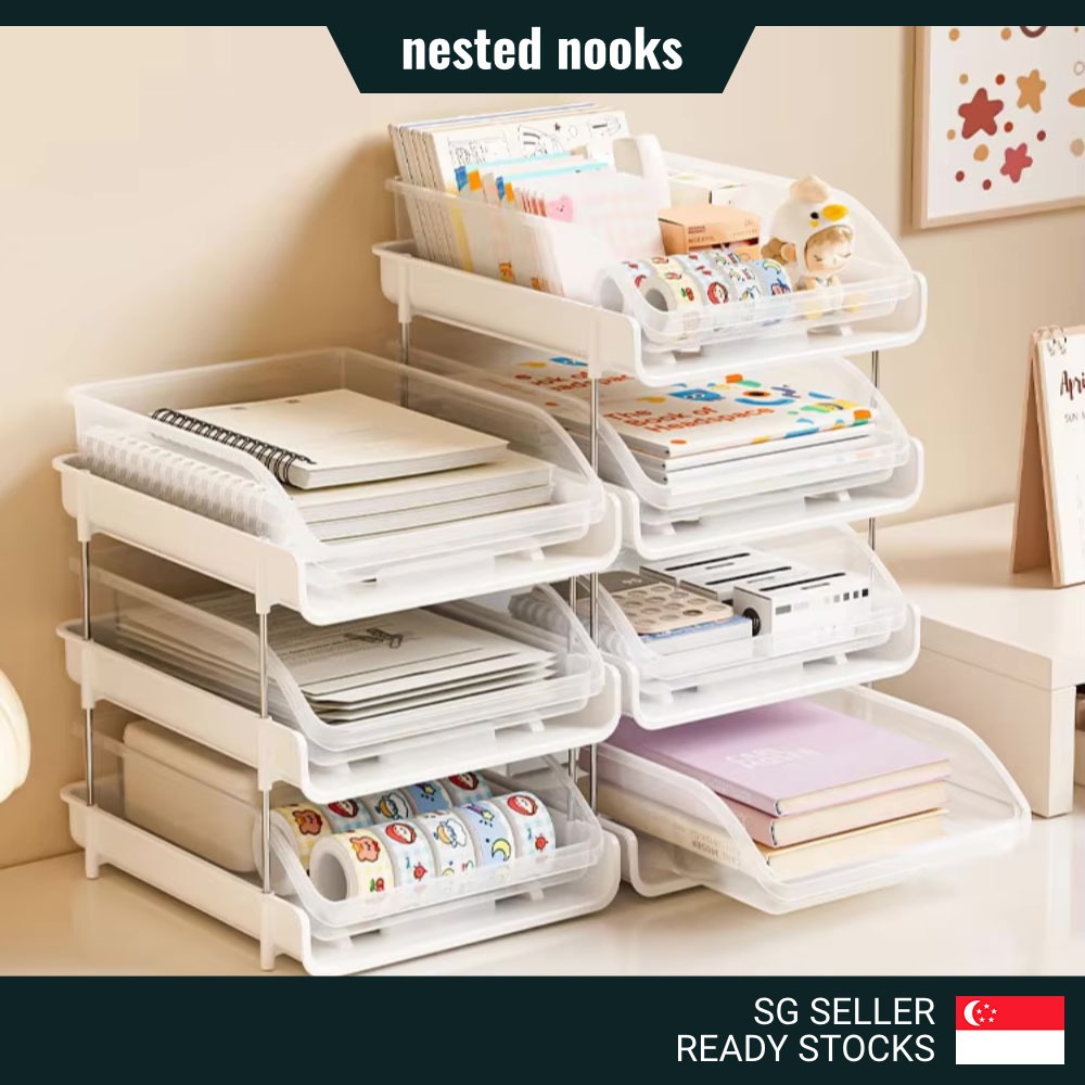 3 Layer 4 Tier A4 Document Paper Desktop Storage with Pull Out Tray ...