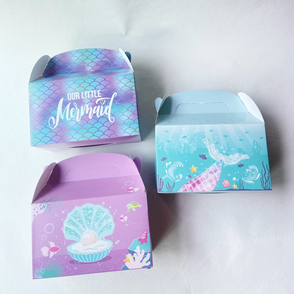 12 Pcs Mermaid birthday goodie bag box candy boxes cookie box | Shopee ...