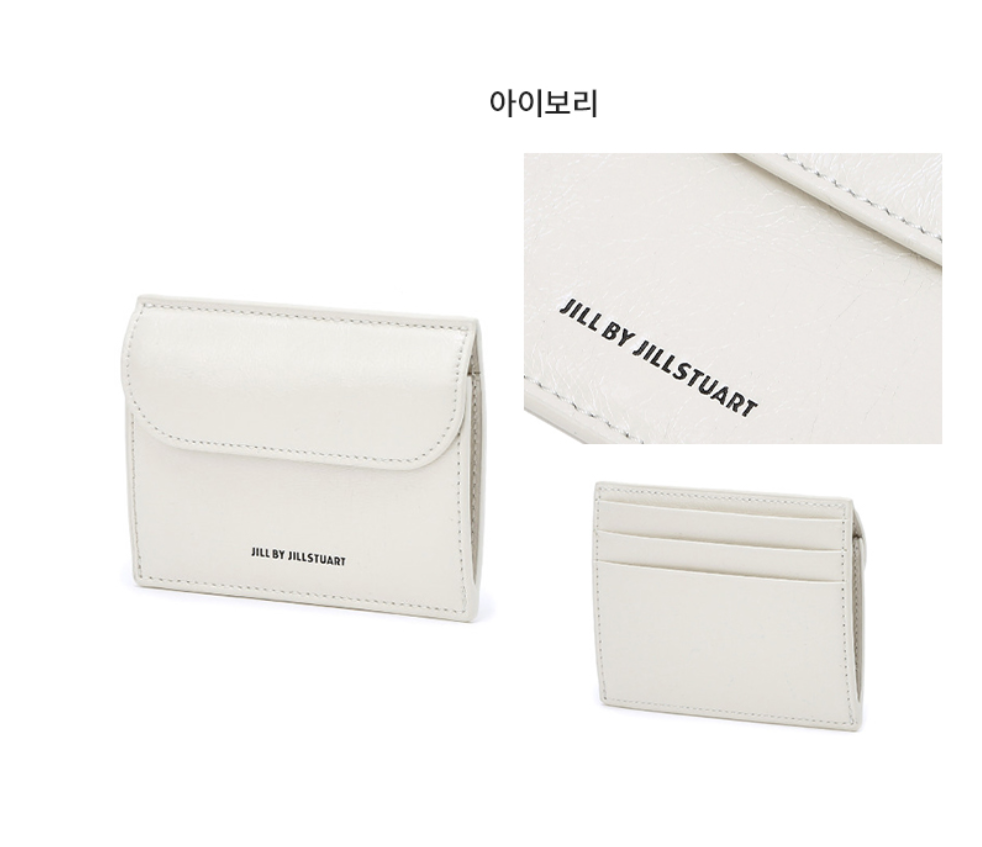 JILL STUART FOR WOMEN Logo Pocket Crack Leather Card Holder