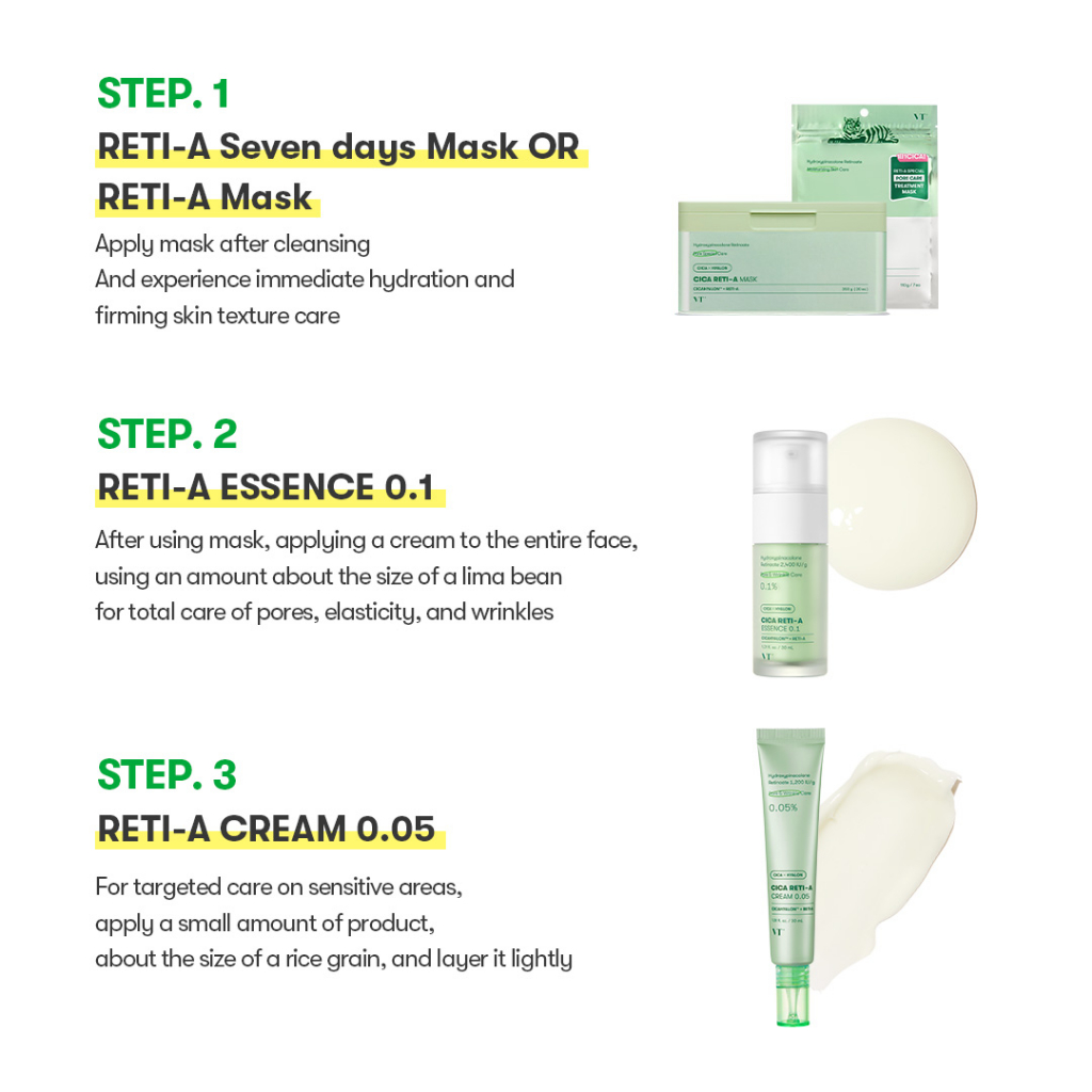 [VT] Cica Retinol Essence 0.1/ Cream 0.05, Pure Retinol/ Reti-A Mask ...