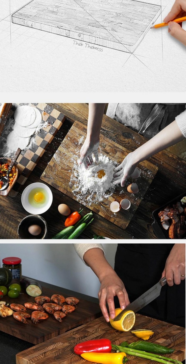 AngelCook Endgrain Robinia Wood Cutting Board | Antibacterial Plating ...