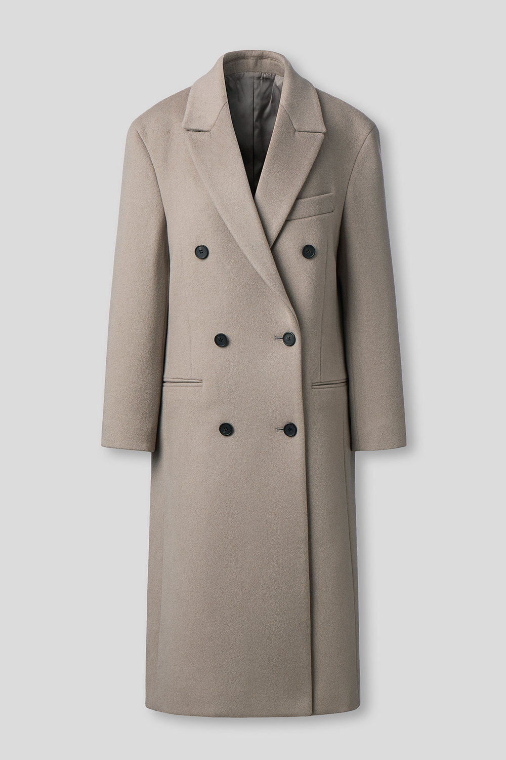 EDUARDO Notch Lapel Double Breasted Long Wool Cashmere Blend Women s Overcoat Ash beige Shopee Philippines