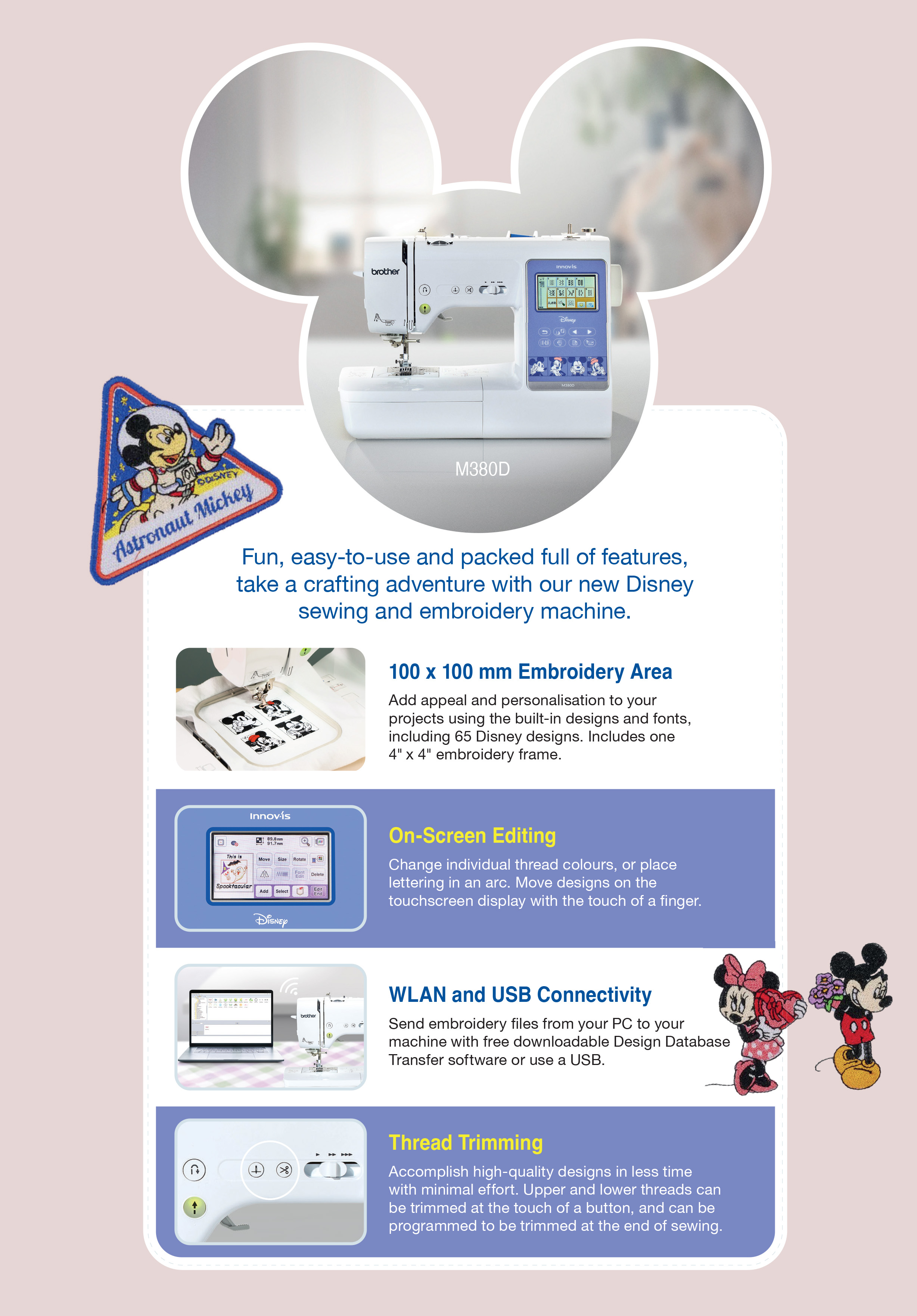 Brother Innov-is M380D Sewing and Embroidery Machine with Disney