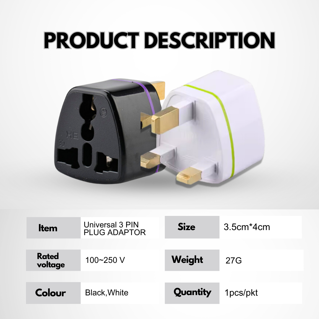 mixshop 3 Pin Plug Adapter International Multi Converter[PURE COPPER ...